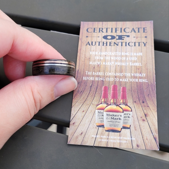 Weathered Maker's Mark Bourbon Barrel Ring w/ Rose Gold & Sterling Silver - Picture 1 of 4